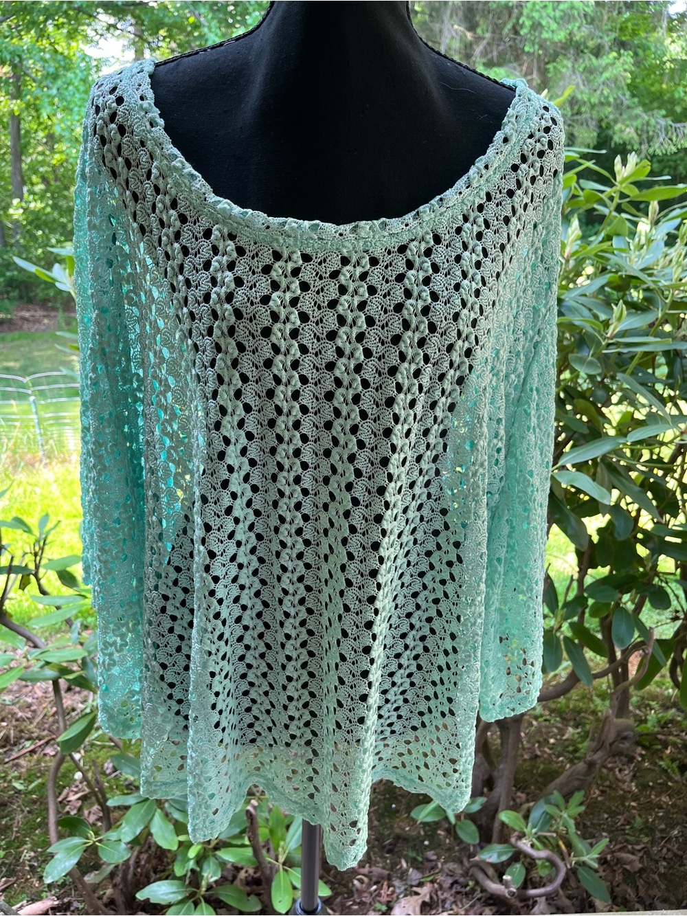 Light Mint Off-the-Shoulder Crochet Sweater